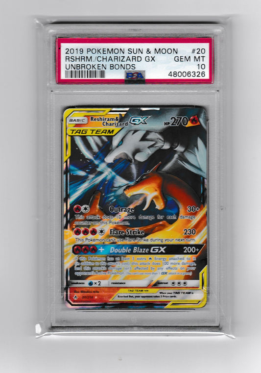 Reshiam-and-Charizar- GX-psa-10-unbroken-bonds-sun-and-moon